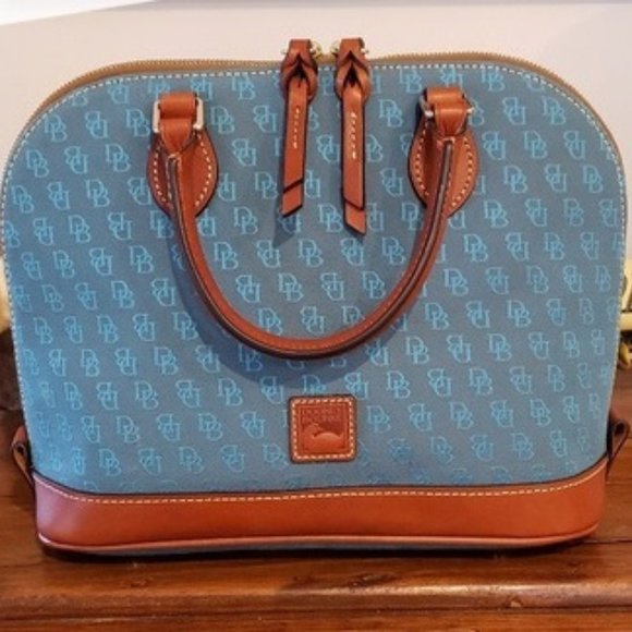 Dooney & Bourke Handbags - Dooney and Bourke Zip Zip Satchel Turquoise Printed Canvas